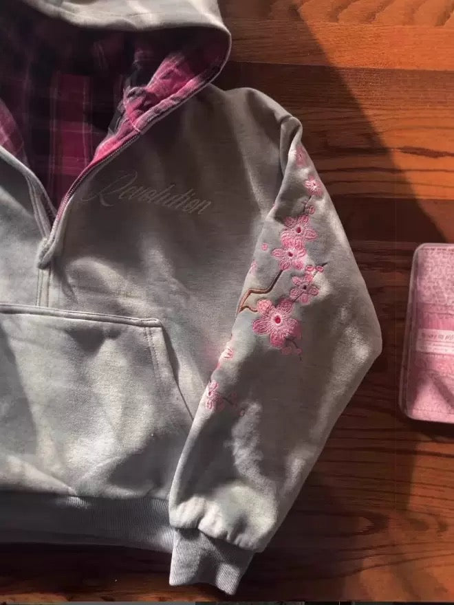 Embroidered cherry reversible hoodie
