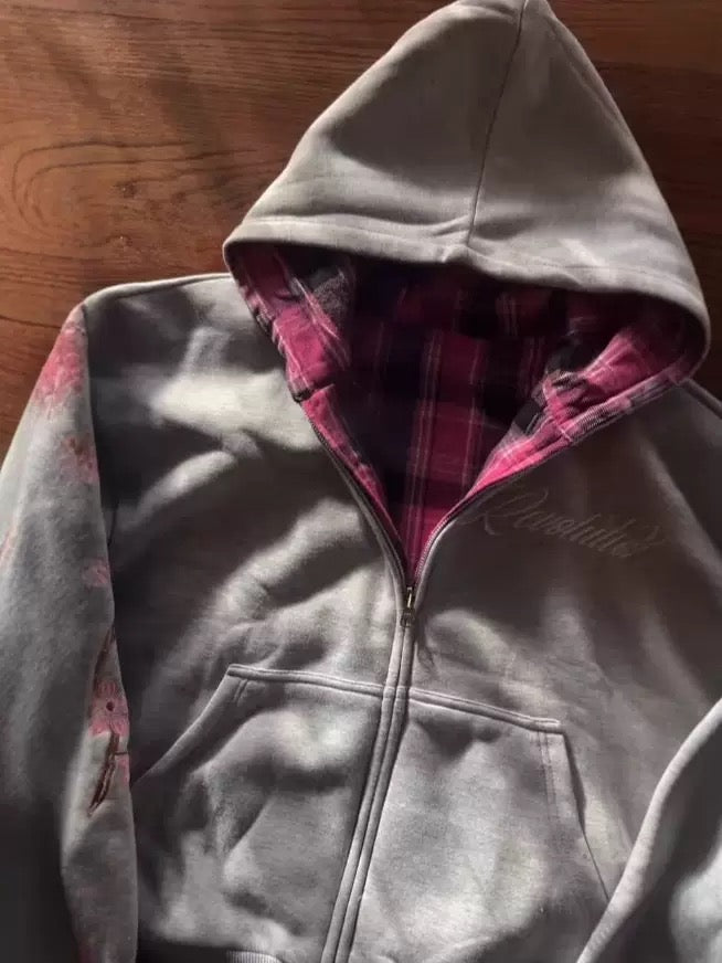 Embroidered cherry reversible hoodie