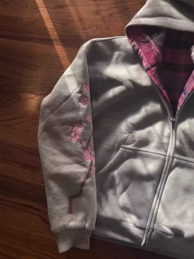 Embroidered cherry reversible hoodie