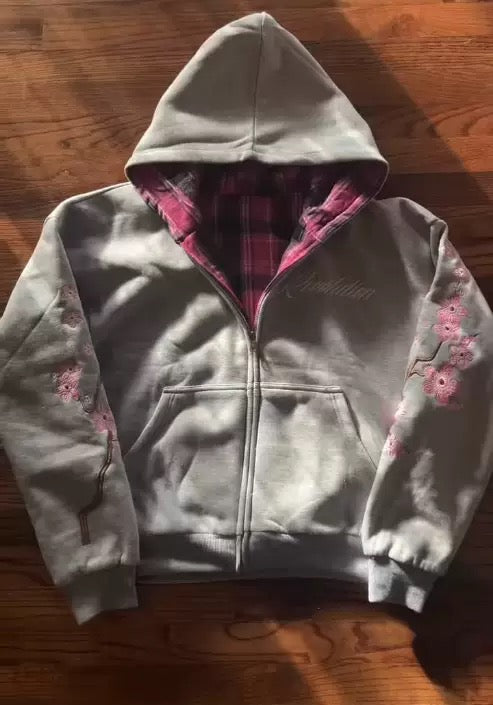 Embroidered cherry reversible hoodie