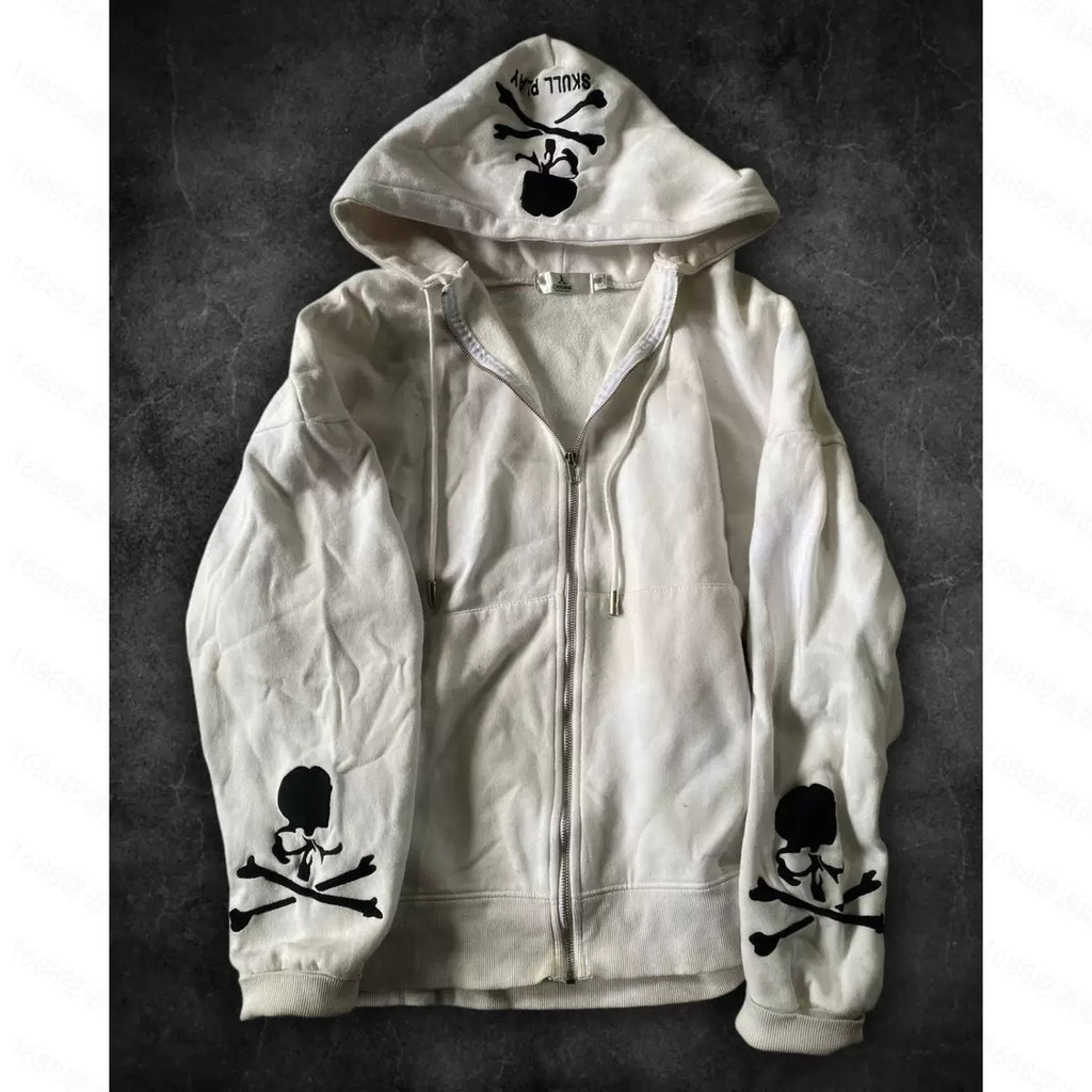 skull long sleeve zipper hoodie
