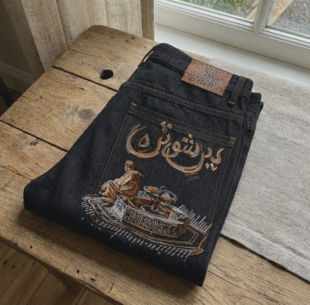 Derschutze Arabic calligraphy jorts