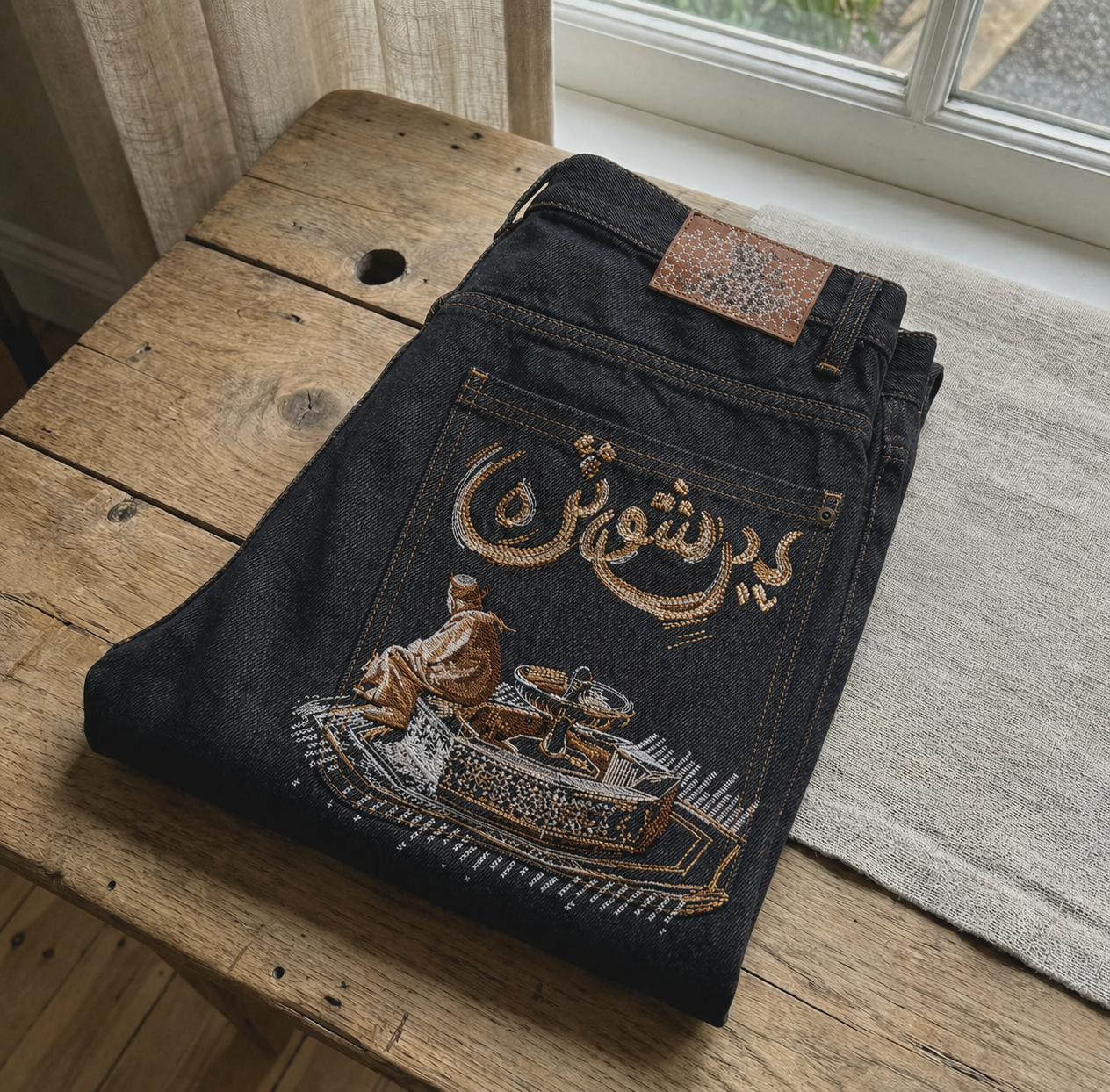 Derschutze Arabic calligraphy jorts